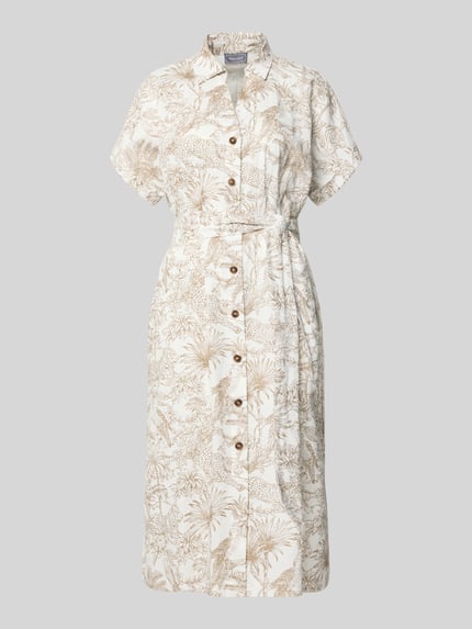 Produktfoto, Hemdblusenkleid aus Leinen-Baumwoll-Mix von WHITE LABEL, Allover-Look in Beige mit Knopfleiste und Bindegürtel, gerader Schnitt