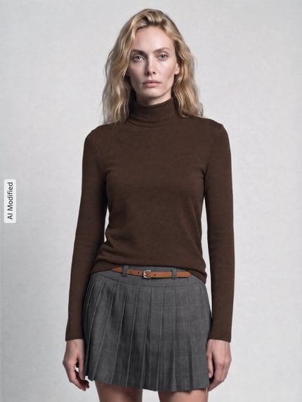 Weekend Max Mara Slim Fit Langarmshirt aus Viskose-Mix Modell 'MULTIF' Dunkelbraun 4