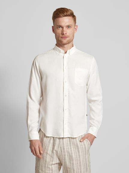 Thinking Mu Koszula casualowa o kroju regular fit z kieszenią na piersi model ‘WHITE HEMP ANT’ Złamany biały 4