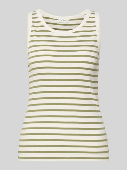 Produktfoto, Regular Fit Tank Top aus Baumwoll-Mix von s.Oliver RED LABEL, biało-oliwkowe paski, dwutonowa optyka, dekolt U, szerokie ramiączka, drobny prążkowany materiał