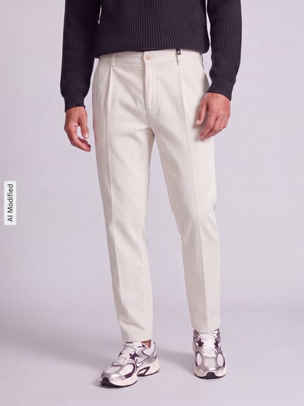 Strellson relaxed fit corduroy broek van katoenmix model 'Lui_2V-D' Offwhite - 4