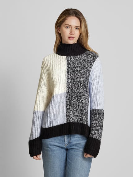 Tom Tailor Loose Fit Strickpullover mit Woll-Anteil und Color-Blocking Hellblau 4