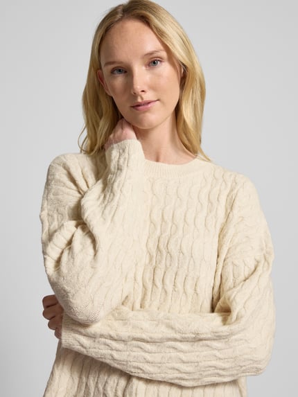 VERO MODA Comfort Fit Strickpullover mit Struktur-Strick Modell 'ELYA' Ecru 3