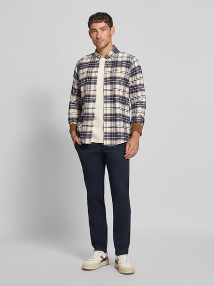 Marc O'Polo Shaped fit chino van katoenmix, model 'STIG' Marineblauw - 1