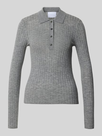 Produktfoto, Henley-Shirt aus Wolle - curated by Viky Rader von Style Icon Collection in Grau, Ripp-Optik, langarm, Skinny Fit, Strickstruktur