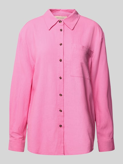 FREE/QUENT Relaxed fit linnen blouse met borstzak, model 'Lava' Felroze - 2