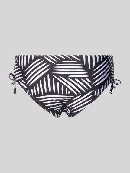 Produktfoto, Bikinihose mit seitlichen Raffungen Modell 'Liv' von LASCANA im Allover-Look, schwarz-weißes Blattmuster, glatte Textur, Stretch-Material