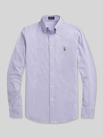 Produktfoto, Bluzka koszulowa z wyhaftowanym logo Hemdbluse mit Label-Stitching von Polo Ralph Lauren, bawełna, krój slim fit, kołnierzyk typu button down, listwa guzikowa, długość tyłu w rozmiarze S 67 cm, długość rękawów w rozmiarze S 64 cm