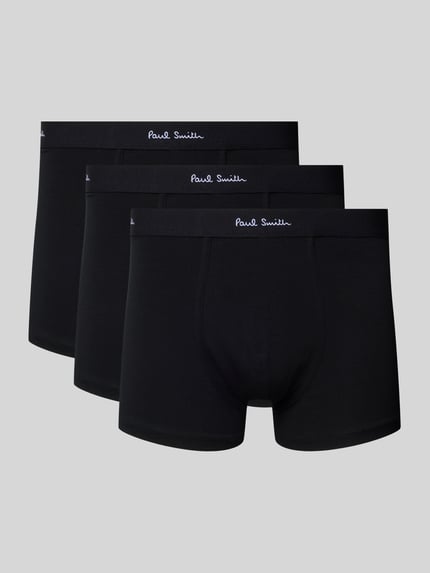 Produktfoto, Trunks mit elastischem Logo-Bund im 3er-Pack von PAUL SMITH, schwarze Farbe, Baumwoll-Elasthan-Mix, körpernaher Schnitt