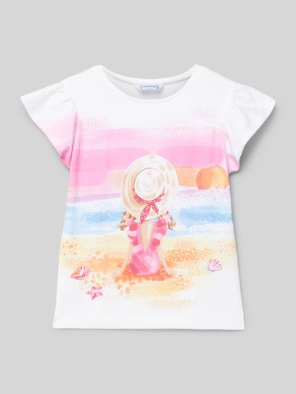 Mayoral T-shirt z okrągłym prążkowanym dekoltem w zestawie 2 szt. Różowy 1