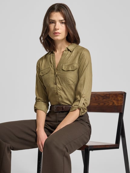 VERO MODA Bluzka koszulowa o kroju regular fit z mieszanki wiskozy model ‘BUMPY’ Oliwkowy 3