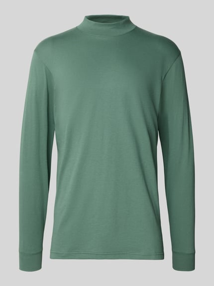 Productfoto, Longsleeve met geribde boorden van RAGMAN in groen, pure katoen, regular fit, opstaande kraag, ruglengte maat M 72 cm.