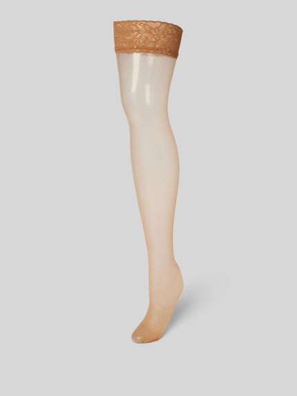 FALKE Halterlose Strümpfe mit Spitze Modell 'SHELINA 12' Mud 1