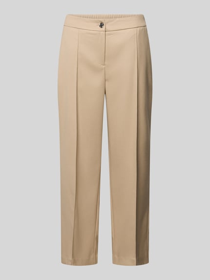 Produktfoto, Stoffhose mit Bügelfalte Modell 'Melane' von OPUS, Beige, Straight Fit, Material-Mix mit Viskose-Anteil, Knopf-Reißverschluss, Gesäßleistentasche, Bundweite 42 cm, Innenbeinlänge 67 cm bei Größe 36.