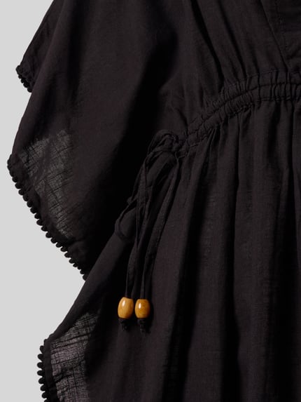 Productfoto, Kaftan uit puur katoen met V-hals van Jake*s Casual, getailleerd model, tunnelkoord, zwarte kleur, lichte textuur