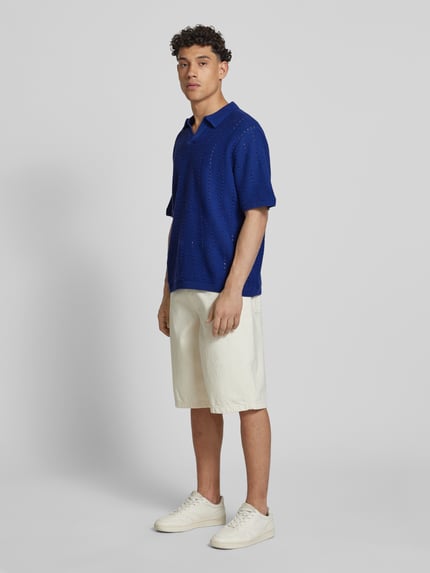JACK & JONES Relaxed Fit Poloshirt mit Lochmuster Modell 'PAROS' Dunkelblau 1