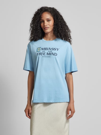 Scotch & Soda T-shirt z nadrukiem z napisem i logo Szaroniebieski 4