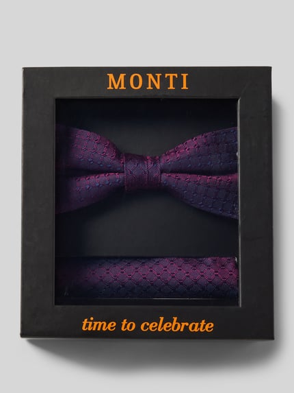 MONTI Set aus Fliege und Einstecktuch aus reiner Seide Bordeaux 1