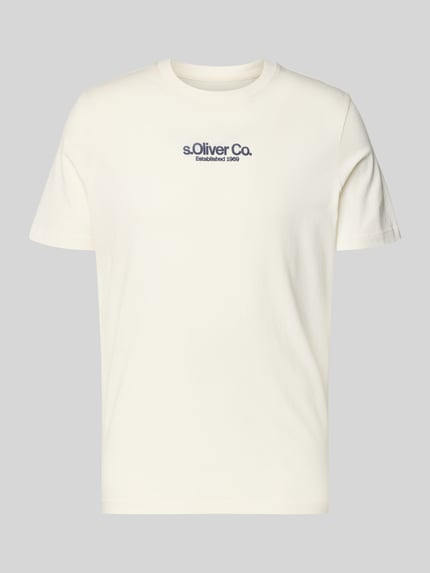 Produktfoto, Regular Fit T-Shirt aus reiner Baumwolle von s.Oliver RED LABEL, kolor jednolity, krótkie rękawy, dekolt okrągły, aplikacja z napisem, jersey, kontekst: męska koszulka, materiał: czysta bawełna