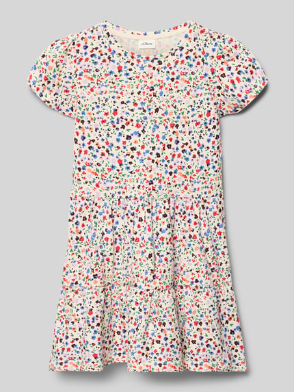 Produktfoto, Leicht ausgestelltes Freizeitkleid aus Baumwoll-Mix von s.Oliver RED LABEL in kleurrijke bloemenprint, aansluitende fit, ronde hals, korte mouw
