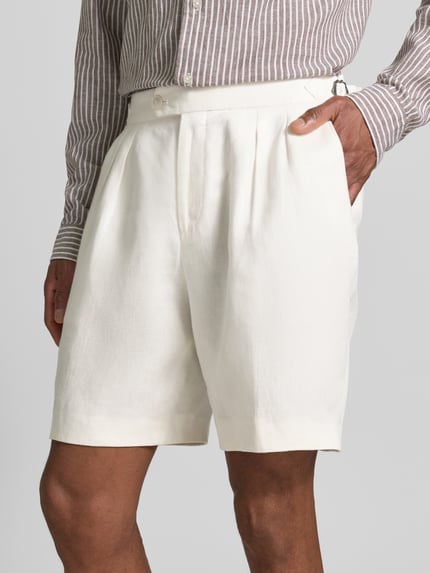 BOSS Tapered Fit Shorts aus reinem Leinen Modell 'PERIN' Weiss 3
