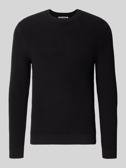 Produktfoto, Regular Fit Strickpullover aus reiner Baumwolle von REVIEW in Schwarz mit gerippten Abschlüssen und Langarm, strukturierte Textur