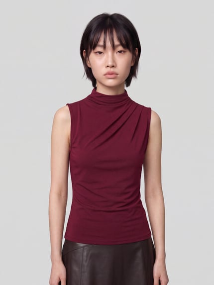 PIECES Slim Fit Tanktop mit Mock Neck Modell 'MADISON' Bordeaux 4