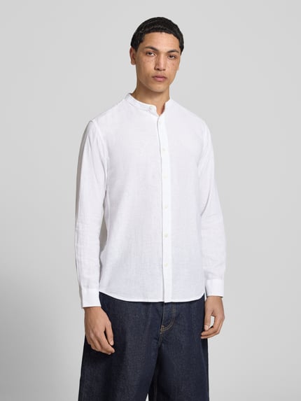 ONLY & SONS Slim Fit Freizeithemd aus Baumwoll-Leinen-Mix Modell 'CAIDEN' Weiss 4