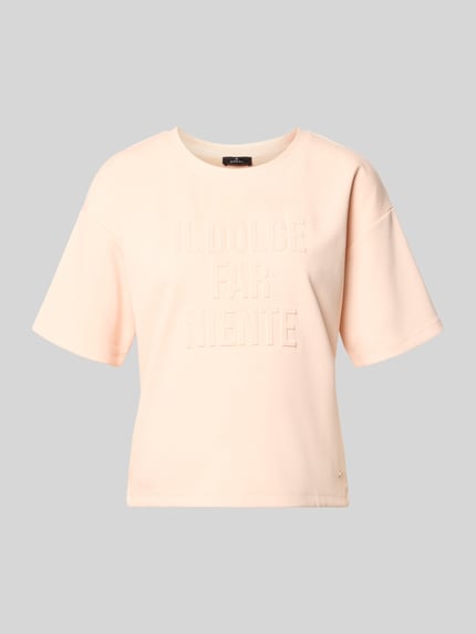 Produktfoto, Regular Fit Sweatshirt mit Viskose-Anteil van monari dames sweatshirt van elastische materiaalmix met viscose, ronde hals, halflange mouwen, statement garnering, lichtroze kleur, glad oppervlak, vooraanzicht