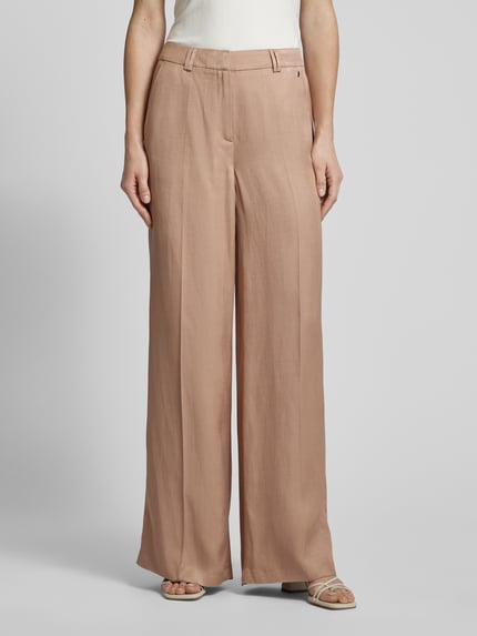 COMMA Broek van een mix van viscose en linnen met wijde pijpen Taupe - 4