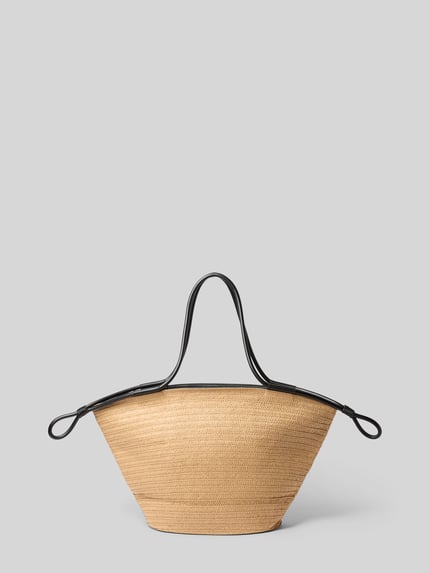 Produktfoto, Handtasche in Flecht-Optik Modell 'Banoi' von Someday, beige und schwarz, Hauptfach mit Reißverschluss, Innenfach, schmale Schulterriemen, Maße 62 cm Breite, 34 cm Länge, 15 cm Tiefe, 65 cm Schulterriemenlänge