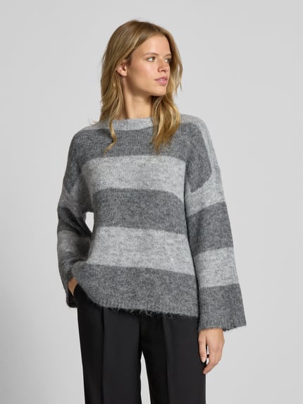 NOISY MAY® Oversized Strickpullover mit gerippten Abschlüssen Modell 'SUTTON Hellgrau Melange 4