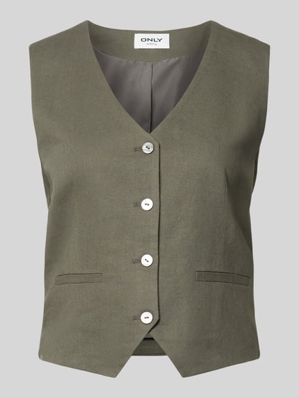 ONLY regular fit linnen gilet met bindceintuur model 'GOA' Olijfgroen - 2