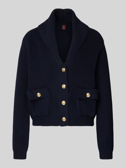 Stefanel Strickjacke mit Schalkragen und Pattentaschen Marine 2