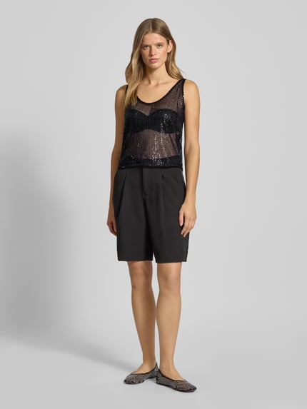 PIECES Slim fit blousetop met pailletten, model 'JACK' BLACK - 1