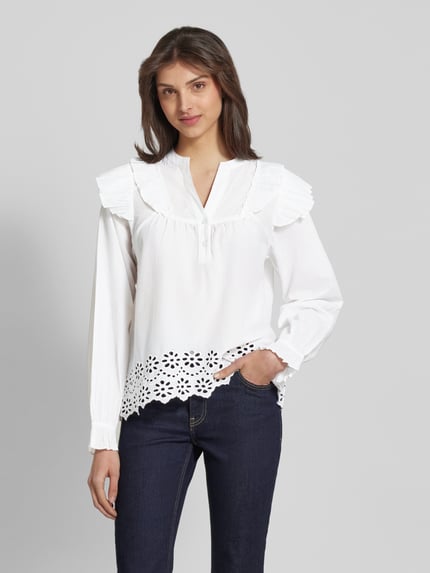 mbyM Regular fit blouse met broderie anglaise, model 'Natia' Wit - 4