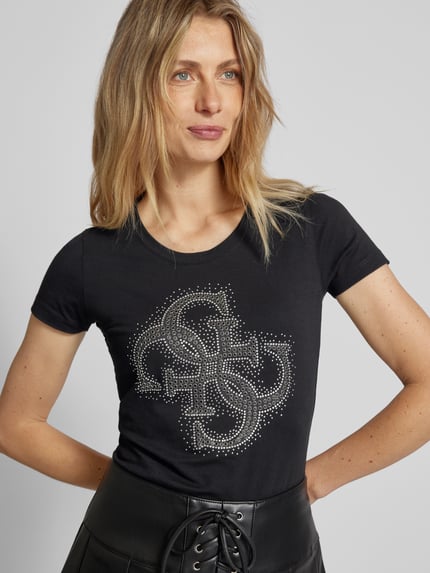 GUESS T-Shirt mit Strass- und Ziersteinbesatz Black 3