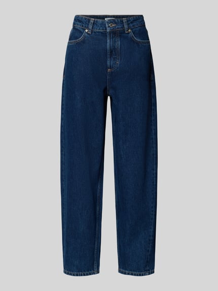 Productfoto, uni donkerblauwe Barrel Leg Jeans uit puur katoen model 'STINE CROPPED' van Marc O'Polo Denim, 5-pocket, labelpatch