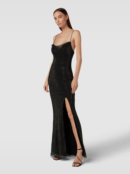 LUXUAR FASHION Abendkleid aus Netzstoff mit Ziersteinbesatz Black 1