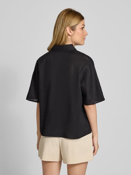 MANGO Boxy Fit Bluse aus Leinen-Baumwoll-Mix mit 1/2-Arm Modell 'PAI' Black 5