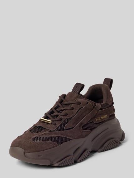 Produktfoto, Sneaker mit Label-Detail Modell 'Possession' von Steve Madden in bruin, afgerond model, vetersluiting, geprofileerde zool, hakhoogte maat 40: 6 cm, schachthoogte 6 cm, schachtbreedte 8 cm