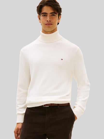 Tommy Hilfiger Regular Fit Rollkragenpullover aus Baumwoll-Kaschmir-Mix Offwhite 4