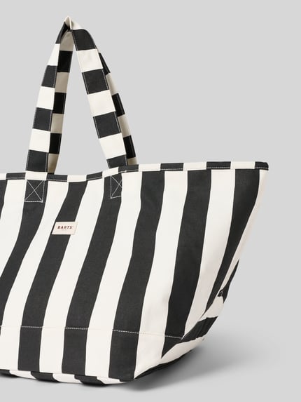 Productfoto, Shopper im Allover-Look Modell 'JUNO' van Barts, brede zwart-witte strepen, katoen, draaghengsel, 35x37x35 cm, schouderriem 57 cm