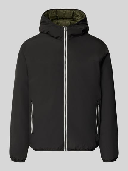 Produktfoto, Regular Fit Wendejacke mit Kapuze Modell 'BROOKLYN' von JACK & JONES, schwarz mit grüner Innenseite, Steppnähte, Eingrifftaschen, Wendefunktion, glatte Textur