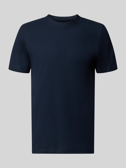 Produktfoto, T-Shirt mit Rundhalsausschnitt von MCNEAL in Dunkelblau, reine Baumwolle, Slim Fit, glatte Textur, klassische Form, Rückenlänge 68 cm bei Größe M