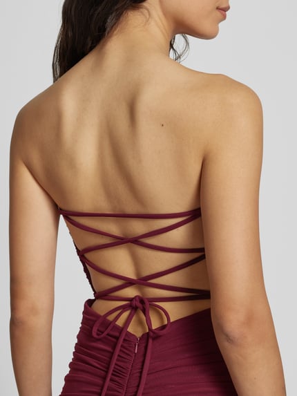 LUXUAR FASHION Avondjurk met vetersluiting aan de achterkant en plooien Bordeaux - 3