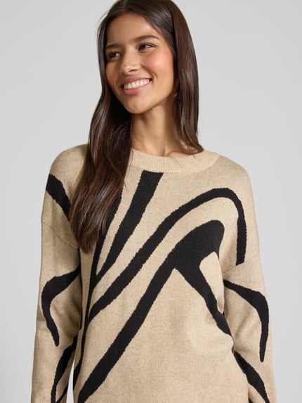 VILA Strickpullover aus Viskose-Mix mit Rundhalsausschnitt Beige 3