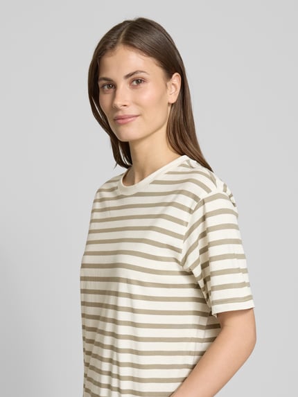 Jake*s Casual T-shirt met geribde ronde hals Lindegroen - 3