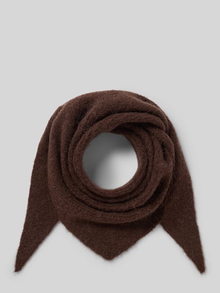 Produktfoto, dreieckiger Schal aus elastischem Woll-Mix mit Alpaka-Anteil, unifarben, Modell BONDIE von MSCH Copenhagen, braun, weiche Textur