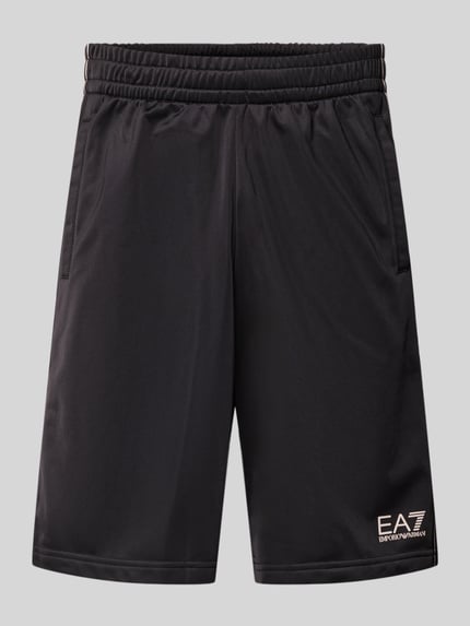 Produktfoto, Shorts mit Logo und Eingrifftaschen von EA7 Emporio Armani, Farbe Schwarz, Relaxed-Fit, elastischer Bund, glatte Textur